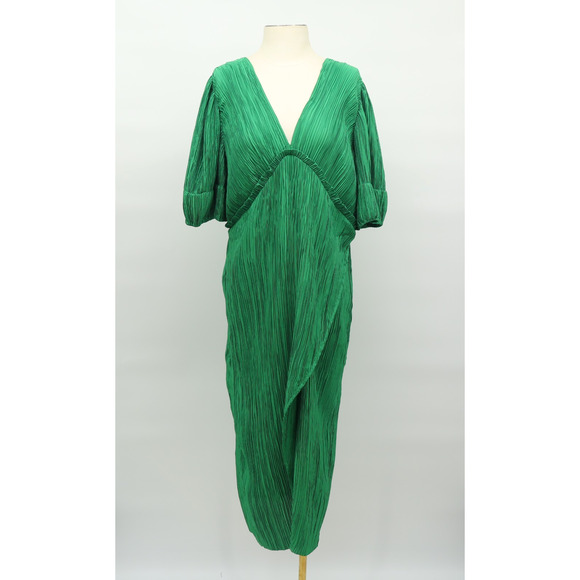 Anthropologie Dresses & Skirts - Anthropologie Women's Green V-Neck Pleated Midi Dress Sz L